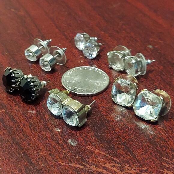 Large Bling Stud Post Earrings Lot of 6 Stunning Pairs - Picture 1 of 5